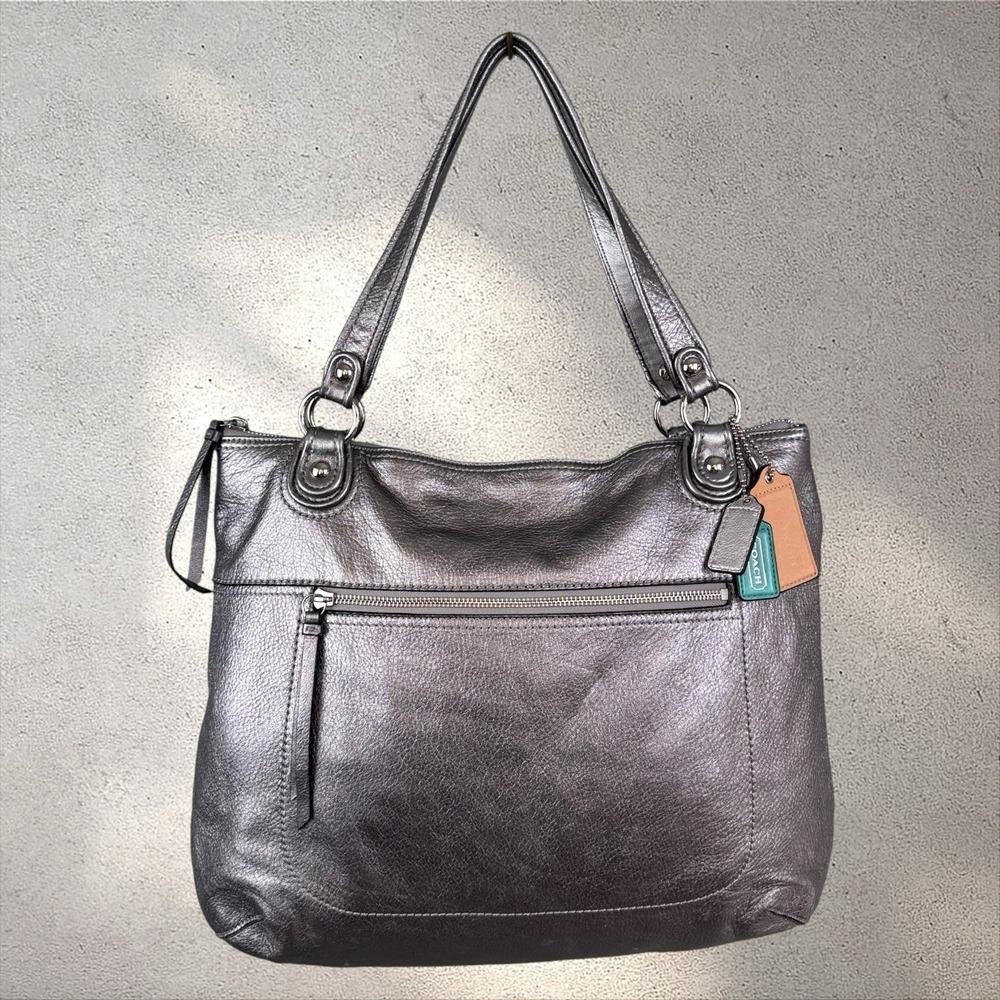 Coach Poppy Metallic Glam Tote Silver Soft Sateen 19002 Y2K Shoulder Bag Purse
